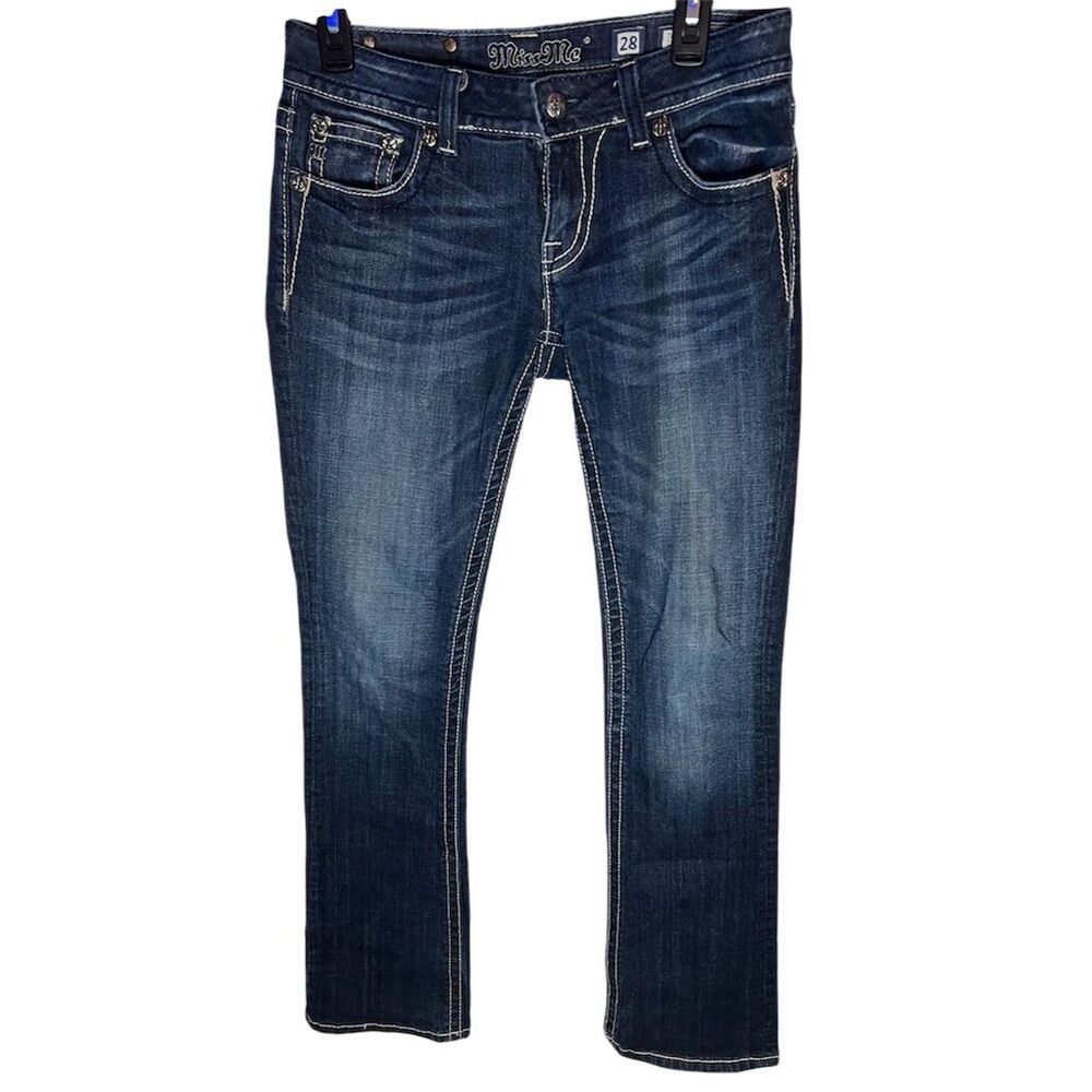 Miss Me Women's Bootcut Jeans Size 28 Blue Bling Embellished Mid Rise